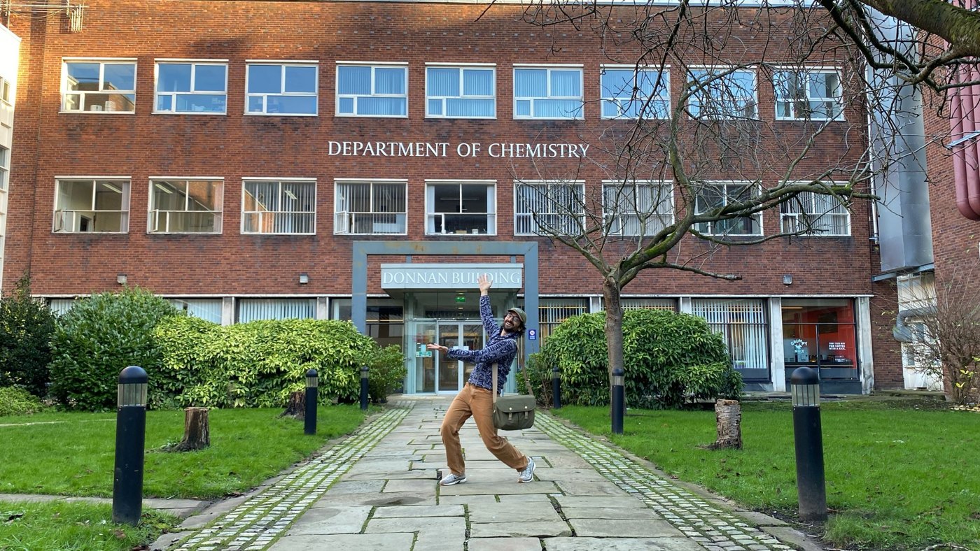Roberto Listo outside the Department of Chemistry, University of Liverpool